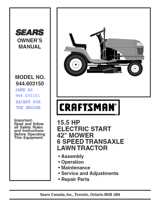 Craftsman 15.5 hp riding mower manual deals