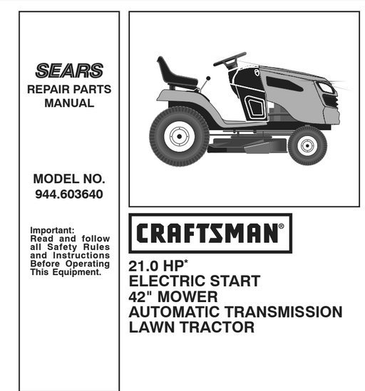 944.603640 Manual for 21.0 HP 42" Lawn Tractor