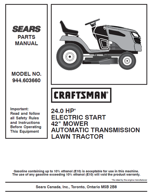 944.603660 Manual for Craftsman 24.0 HP 42" Lawn Tractor