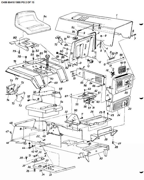 C459 60418 Parts List for Craftsman 1985 Lawn Tractor DR Mower Parts