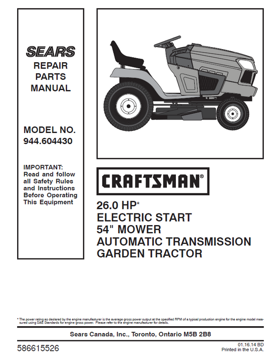 Craftsman lawn mower manual 944 deals