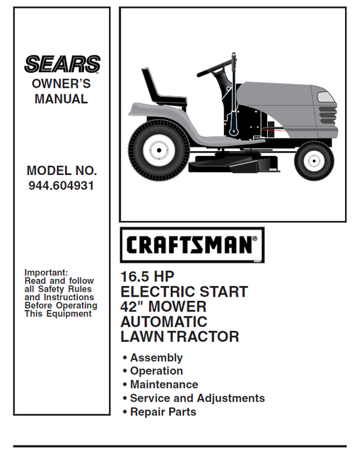 Craftsman 16.5 hp lawn tractor deals manual