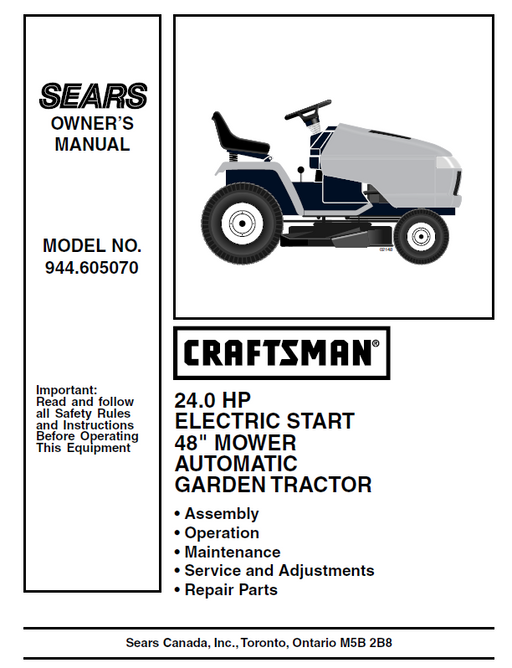 944.605070 Manual for 24.0 HP 48" Lawn Tractor