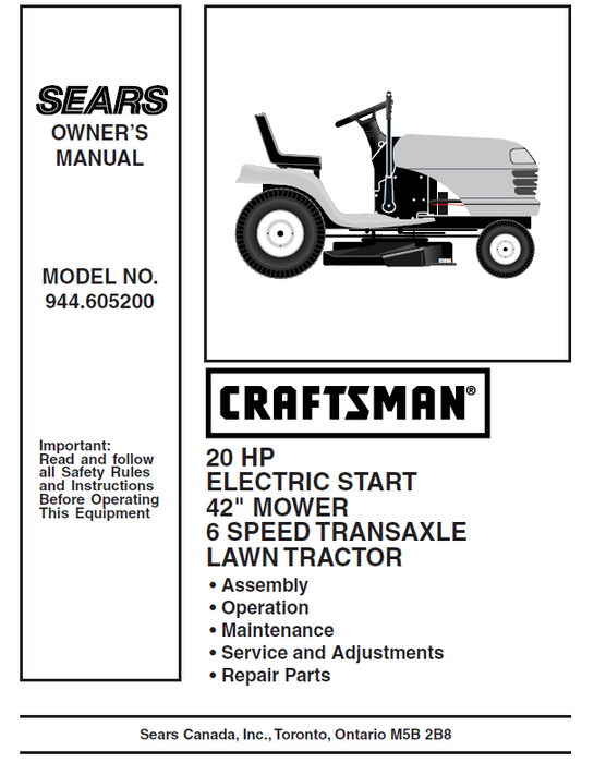 Craftsman 20 hp sales riding mower manual