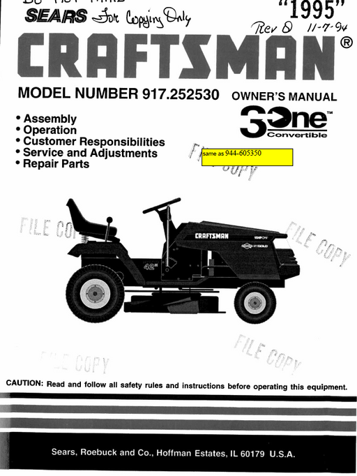 944.605350 Manual for 15 HP Lawn Tractor 917.252530