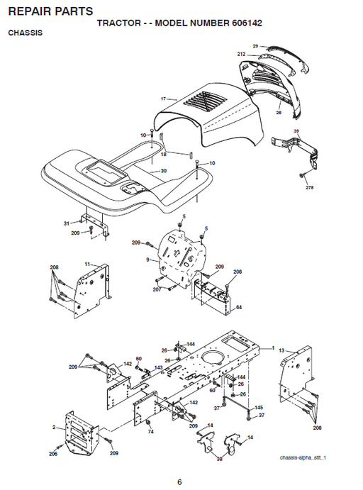 944.606142 Parts List for Craftsman Lawn Tractor 