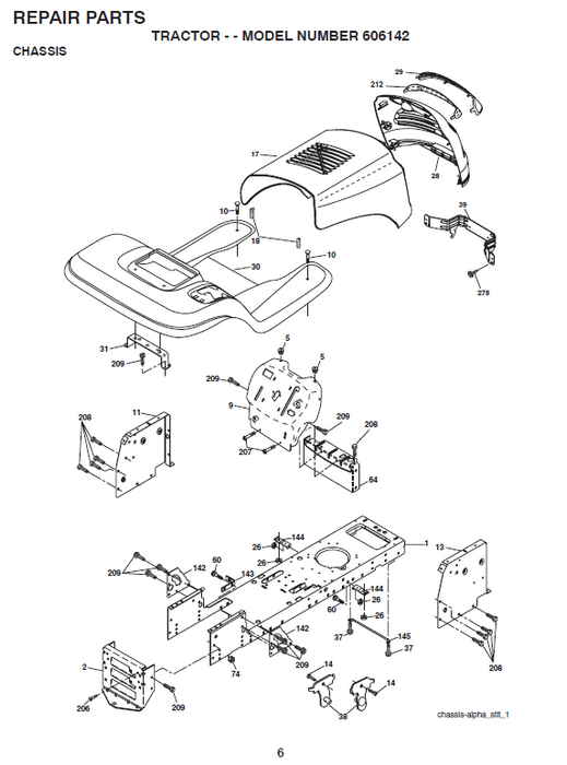 944.606142 Parts List for Craftsman Lawn Tractor DR Mower Parts