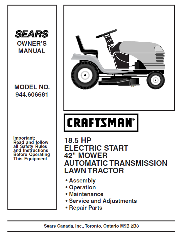 944.606681 Manual for Craftsman 18.5 HP 42