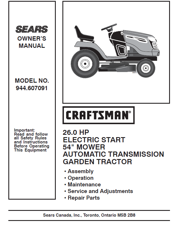 Craftsman 26 hp garden tractor deals