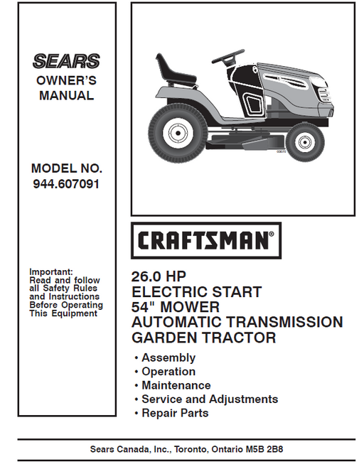 Craftsman 26 hp 54 cheap lawn tractor manual