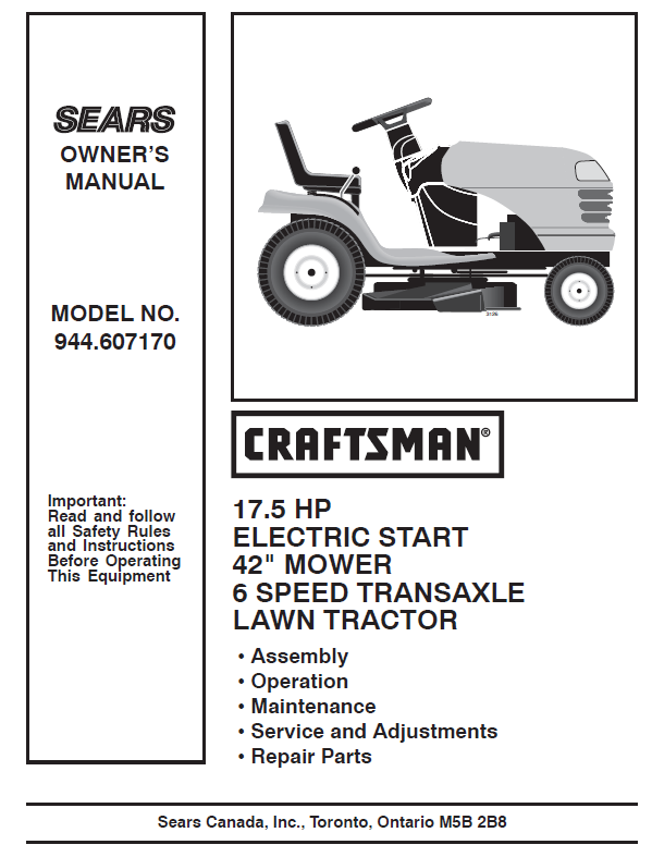 944.607170 Manual for Craftsman 17.5 HP 42