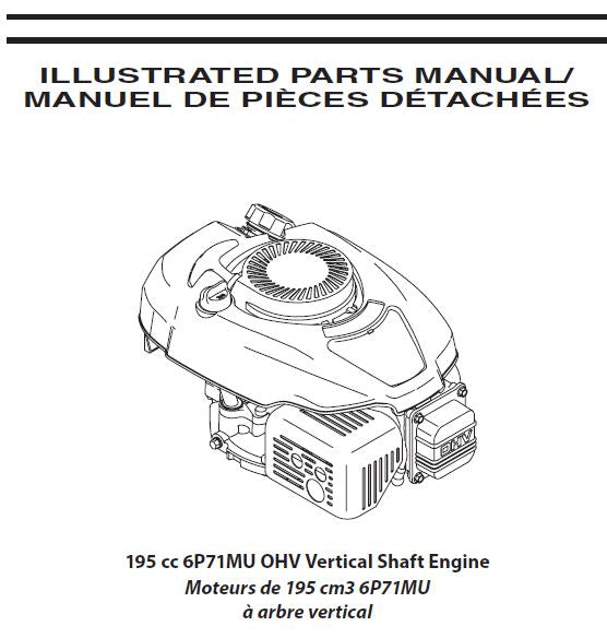 Liste des pièces 6P71MU pour moteur à arbre vertical MTD Craftsman 195 cc OHV