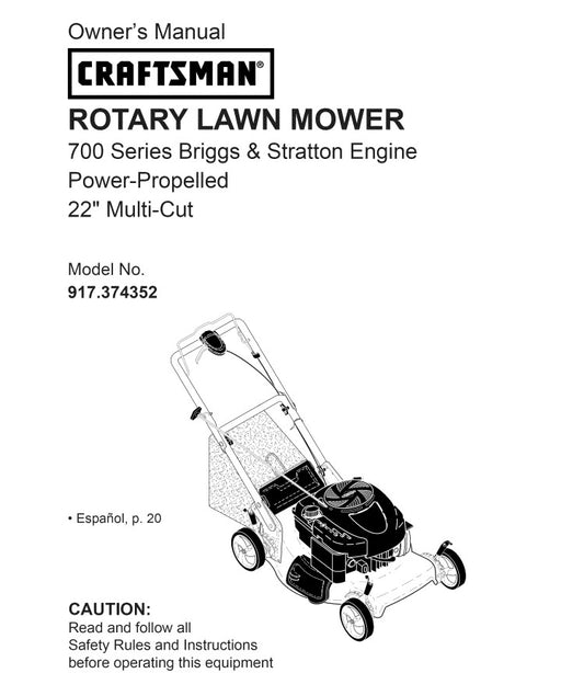 917.374352 Manual for Craftsman Lawn Mower 700 Series Briggs Stratton Engine DR Mower Parts