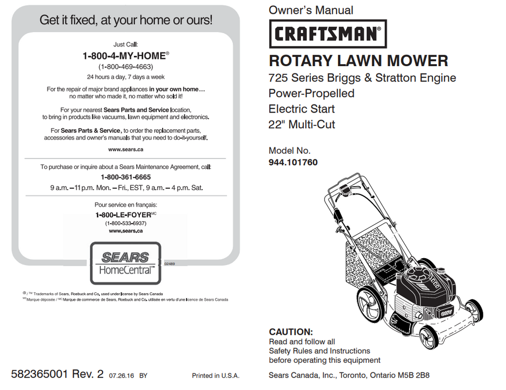 Craftsman rotary lawn mower parts discount