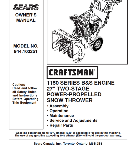 944.103251 Manual Craftsman Snow Blower