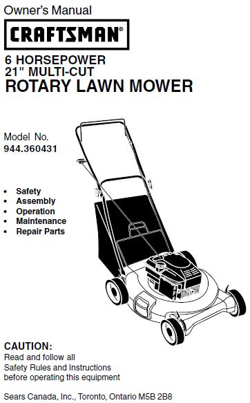 944.360431 Manual for Craftsman 21 Multi Cut Lawn Mower DR Mower Parts