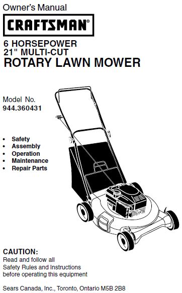 944.360431 Manual for Craftsman 21" Multi-Cut Lawn Mower