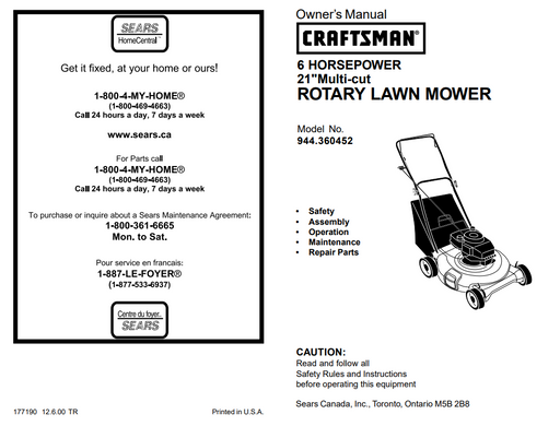 944.360452 Craftsman Rotary Lawn Mower 