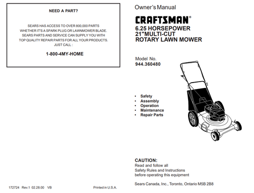 944.360480 Craftsman Rotary Lawn Mower 
