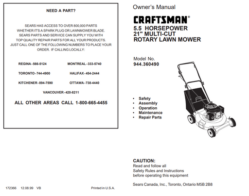 944.360490 Craftsman Rotary Lawn Mower 