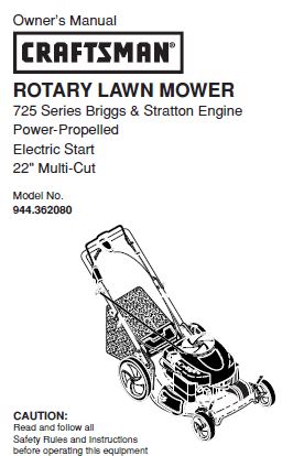 944.362080 Manual for Craftsman Self-Propelled Lawn Mower