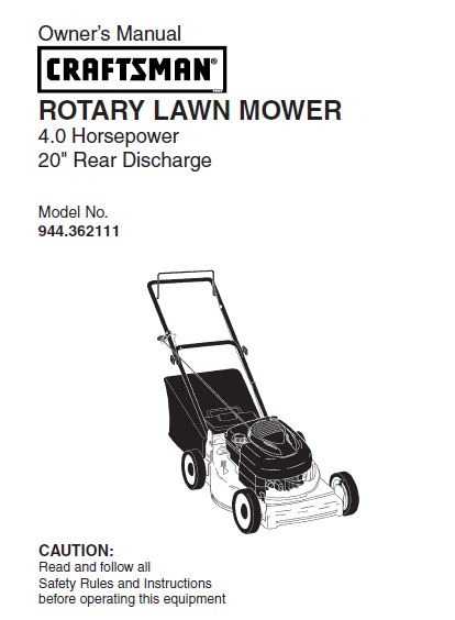 944.362111 Manual for Craftsman 20" Rear Discharge Lawn Mower