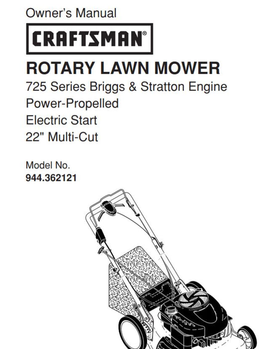944.362121 Manuel pour Craftsman 22" Démarreur électrique multi-coupe automoteur avec moteur Briggs