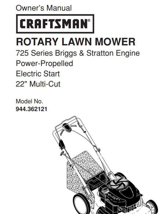 944.362121 Manual for Craftsman 22" Multi-Cut Electric Start Self-Propelled with Briggs Engine