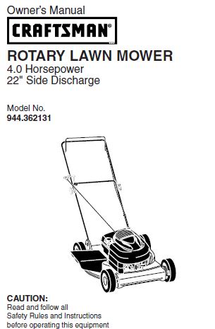 944.362131 Manual for Craftsman Lawn Mower
