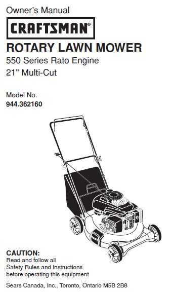 944.362160 Manuel pour Craftsman 21" multi-coupe avec moteur Rato série 550