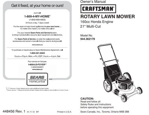 944.362170 Craftsman Multi-cut Lawn Mower