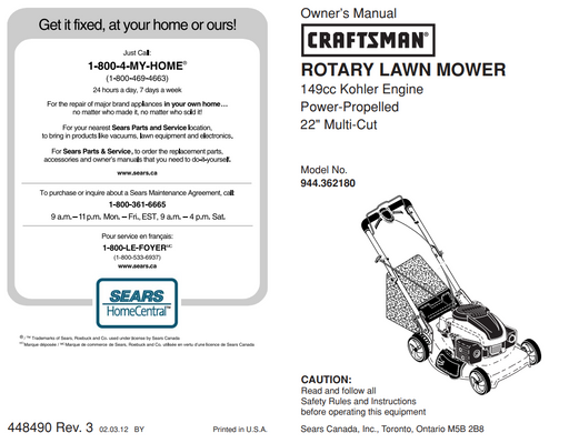 944.362180 Craftsman Multi-Cut Lawn Mower