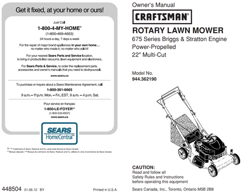 944.362190 Craftsman Multi-cut Lawn Mower