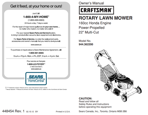 944.362200 Craftsman Multi-cut Lawn Mower