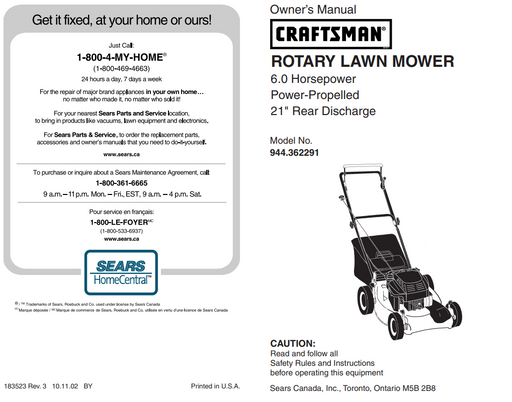 944.362291 Craftsman Rotary Lawn Mower