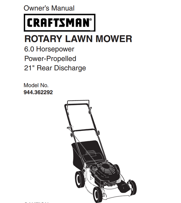 944.362292 Craftsman Rotary Lawn Mower DR Mower Parts