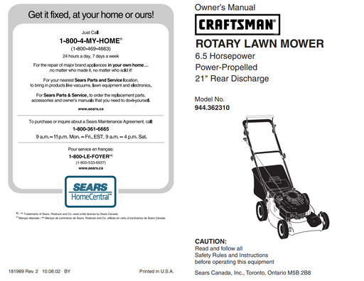 944.362310 Craftsman Rotary Lawn Mower