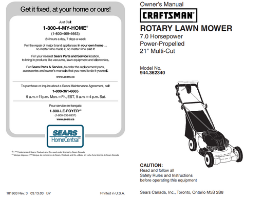 944.362340Craftsman Multi-cut Lawn Mower