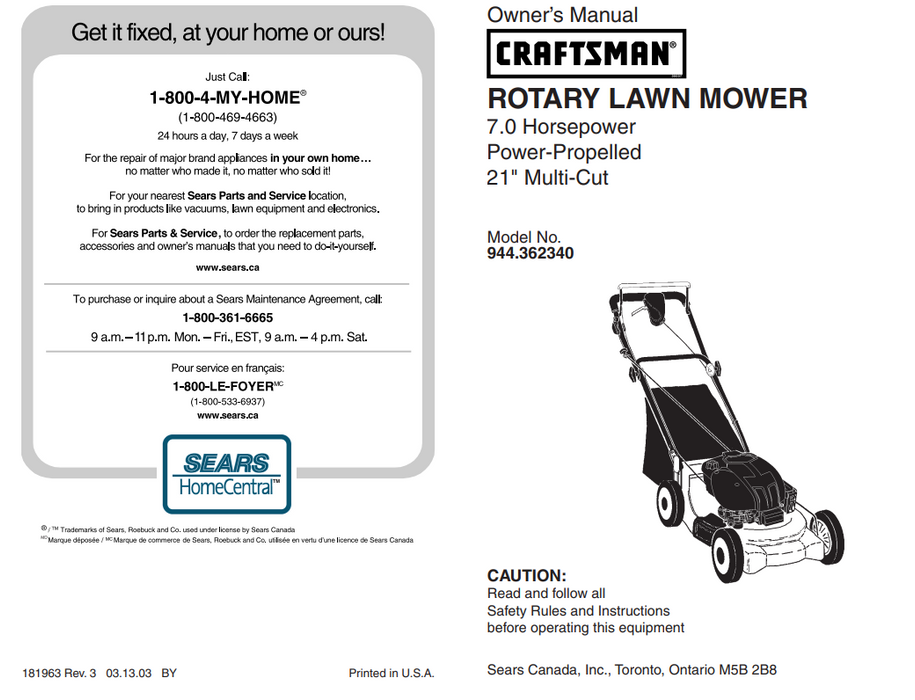 944.362340Craftsman Multi-cut Lawn Mower