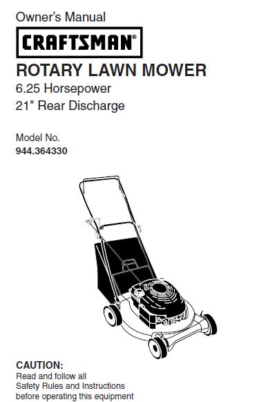 944.364330 Manual for Craftsman 21" Rear Discharge Lawn Mower