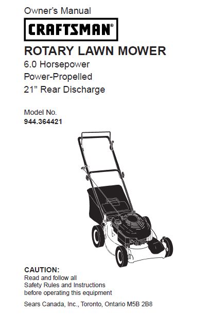 944.364421 Manual for Craftsman 6 HP 21" Rear Discharge Lawn Mower