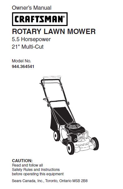 944.364541 Parts Manual for Craftsman 21 Multi cut 5.5 HP Lawn Mower DR Mower Parts