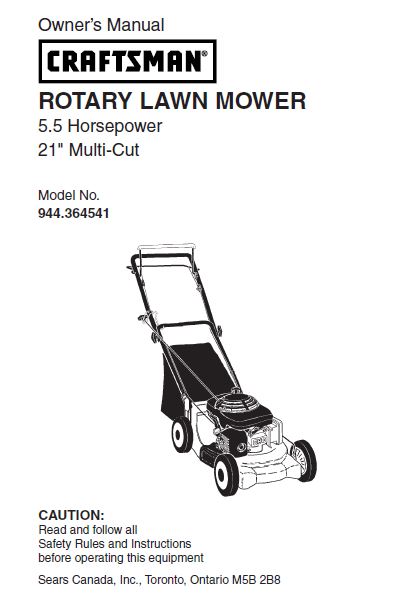 944.364541 Parts Manual for Craftsman 21" Multi-cut 5.5 HP Lawn Mower
