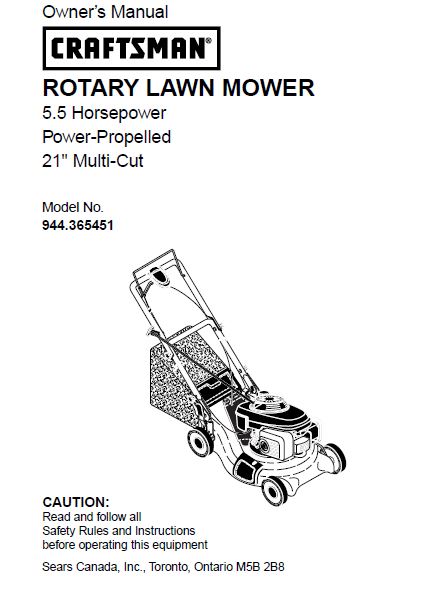 944.365451 Manuel pour tondeuse à gazon à propulsion électrique Craftsman avec moteur Honda