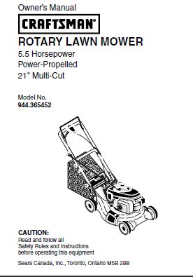944.365452 Manual for Craftsman 5.5 HP Power Propelled 21" Multi-Cut Lawn Mower