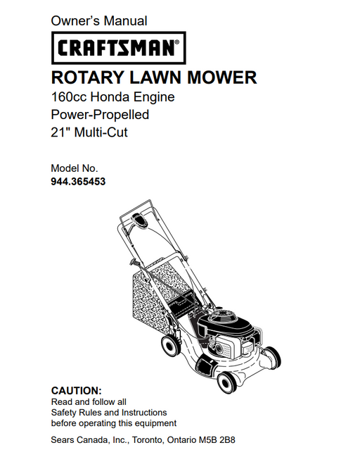 944.365453 Craftsman Rotary Lawn Mower Manual DR Mower Parts
