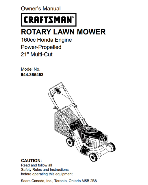 944.365453 Craftsman Rotary Lawn Mower Manual