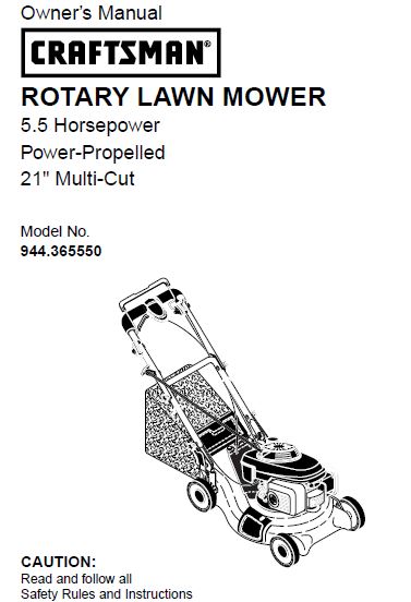 944.365550 Manual for Craftsman 21" Self-Propelled Multi-Cut Lawn Mower