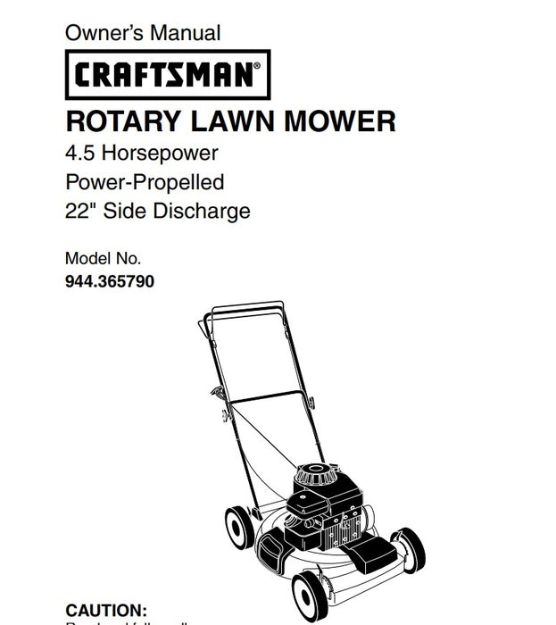 944.365790 Manual for Craftsman Lawn Mower DR Mower Parts