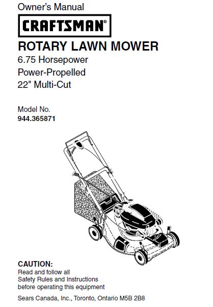 944.365871 Manual for Craftsman 22" Multi-cut Power-Propelled 6.75 HP Lawn Mower